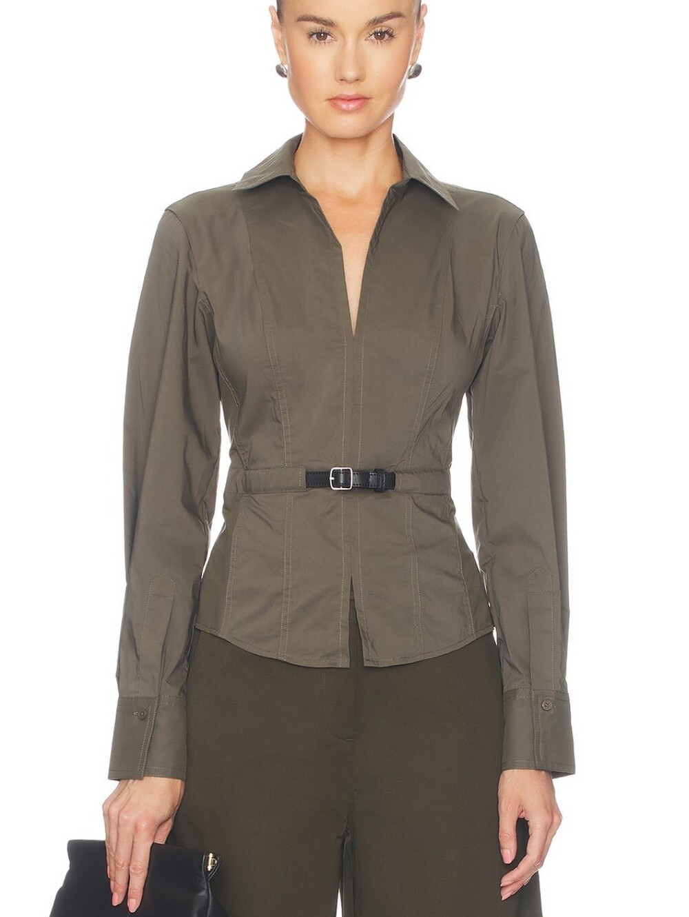 Simkhai Loriel Belted Shirt In Dark Olive